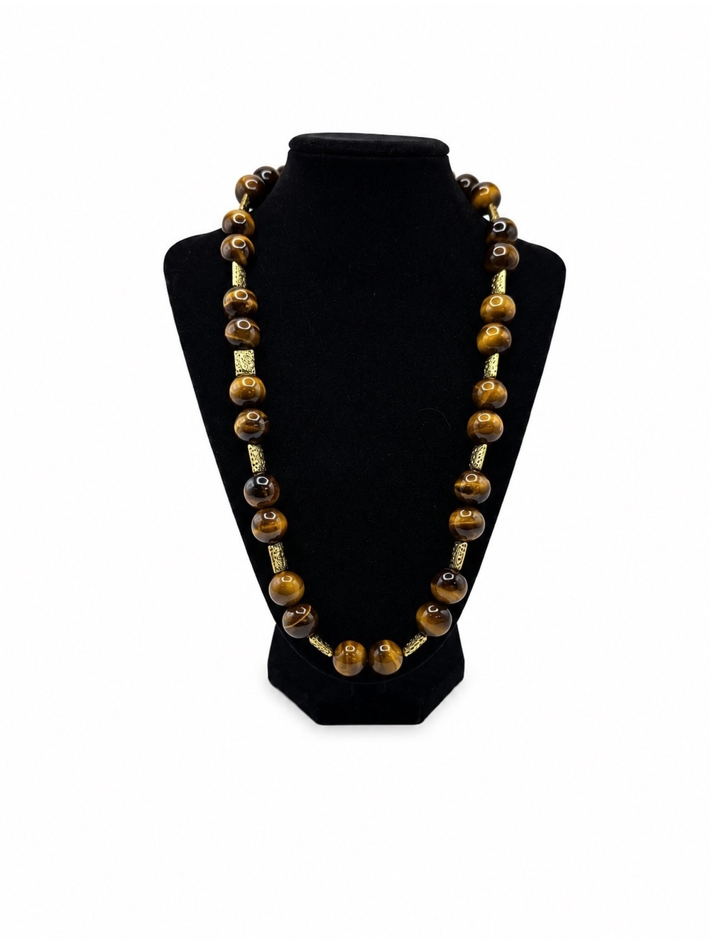 Jewelry By GG Brown AAA Tigers Eye with Gold Pewter Accents 12" Beaded Necklace